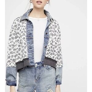 Free People Quilted Ditsy Denim Jacket XS / S Cottagecore Prairie Boho